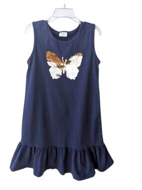 Girls Blue Summer Dress Sleeveless Cotton Size 7-8